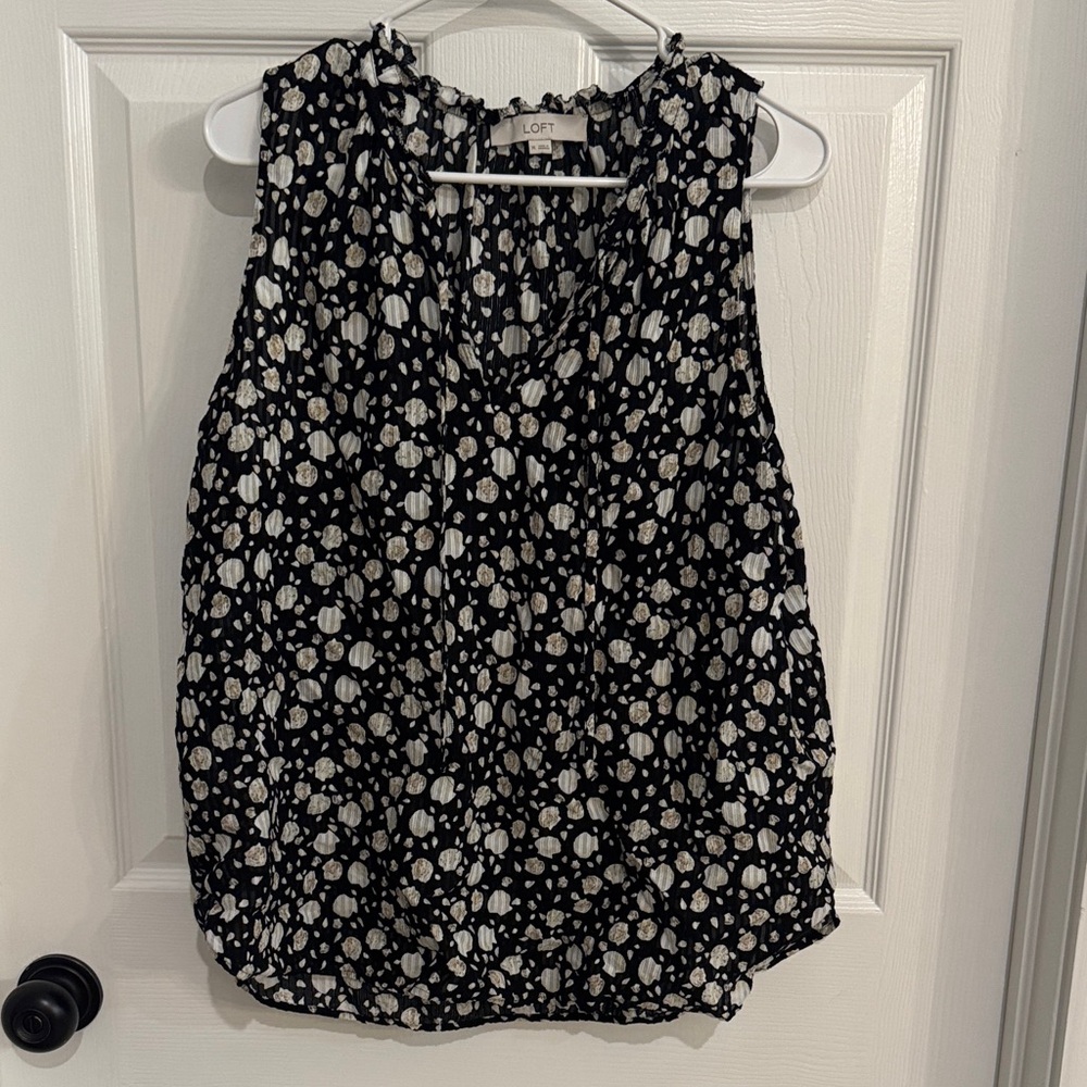 LOFT Black and White Patterned Blouse